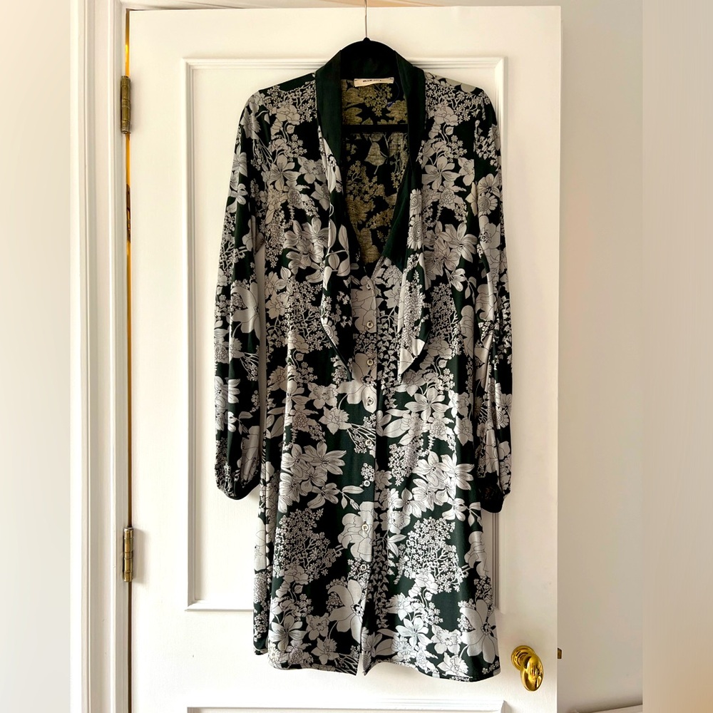 ⛔️Blue Deep sz M women’s dark green floral cotton print dress